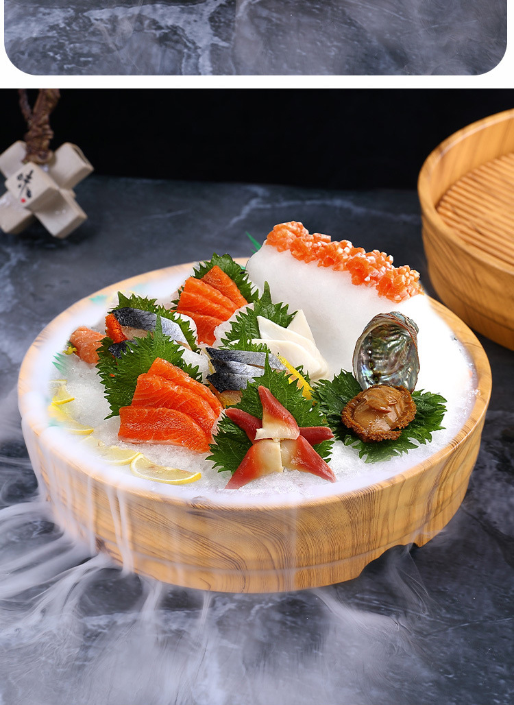 鱼生冰盘冰碟寿司盘密胺盘子圆盘三文鱼生鱼片冰板海鲜盘刺身盘