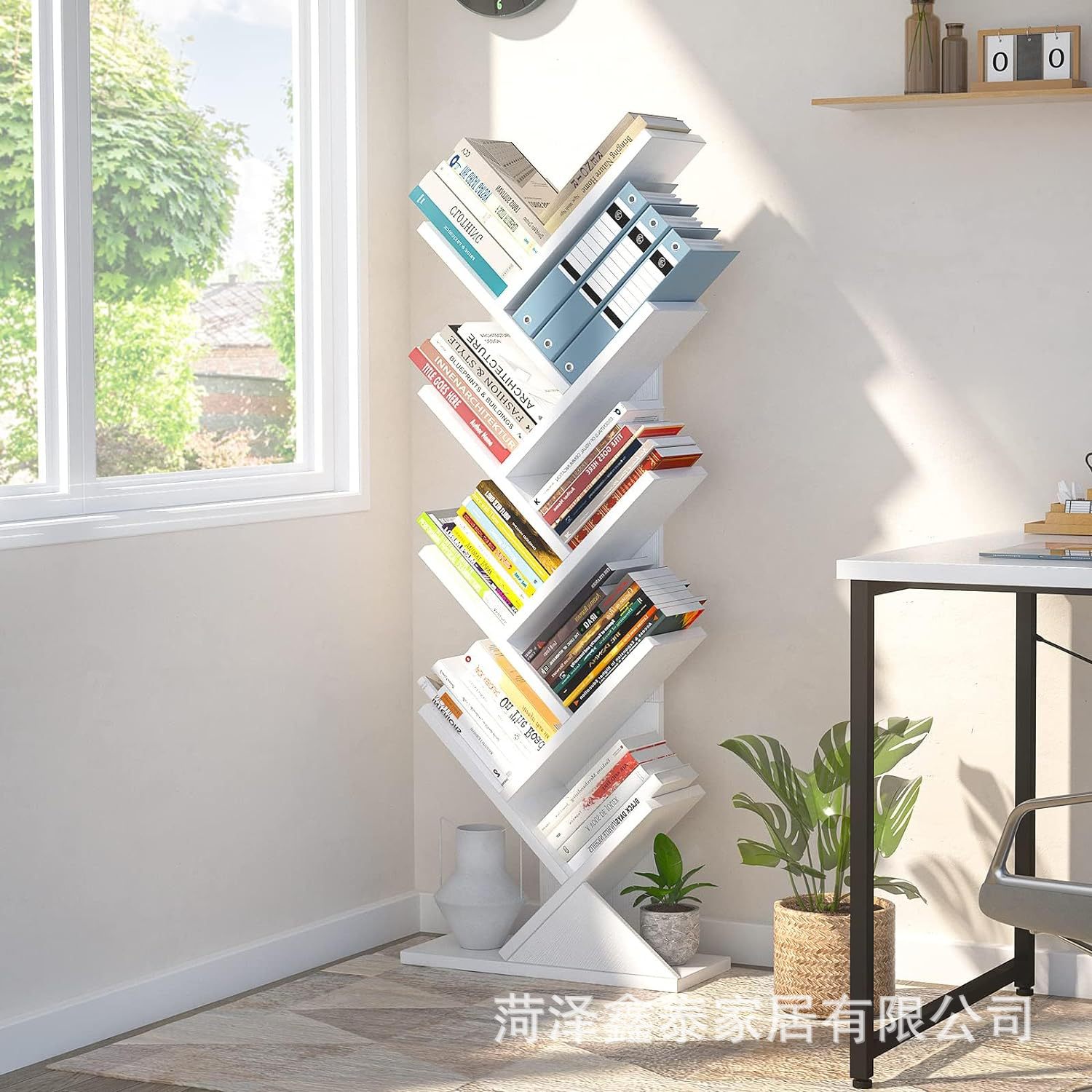 创意树形书架落地简约家用书桌旁收纳小型书柜学生落地置物架
