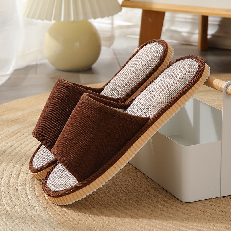 2021 New Corduroy Men's and Women's Four Seasons Linen Slippers Hotel Beauty Salon Pavilion of Regimen Special Sandals Wholesale