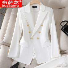 busalong韩版女士长袖职业西服正式西裤套装面试销售工作服8017