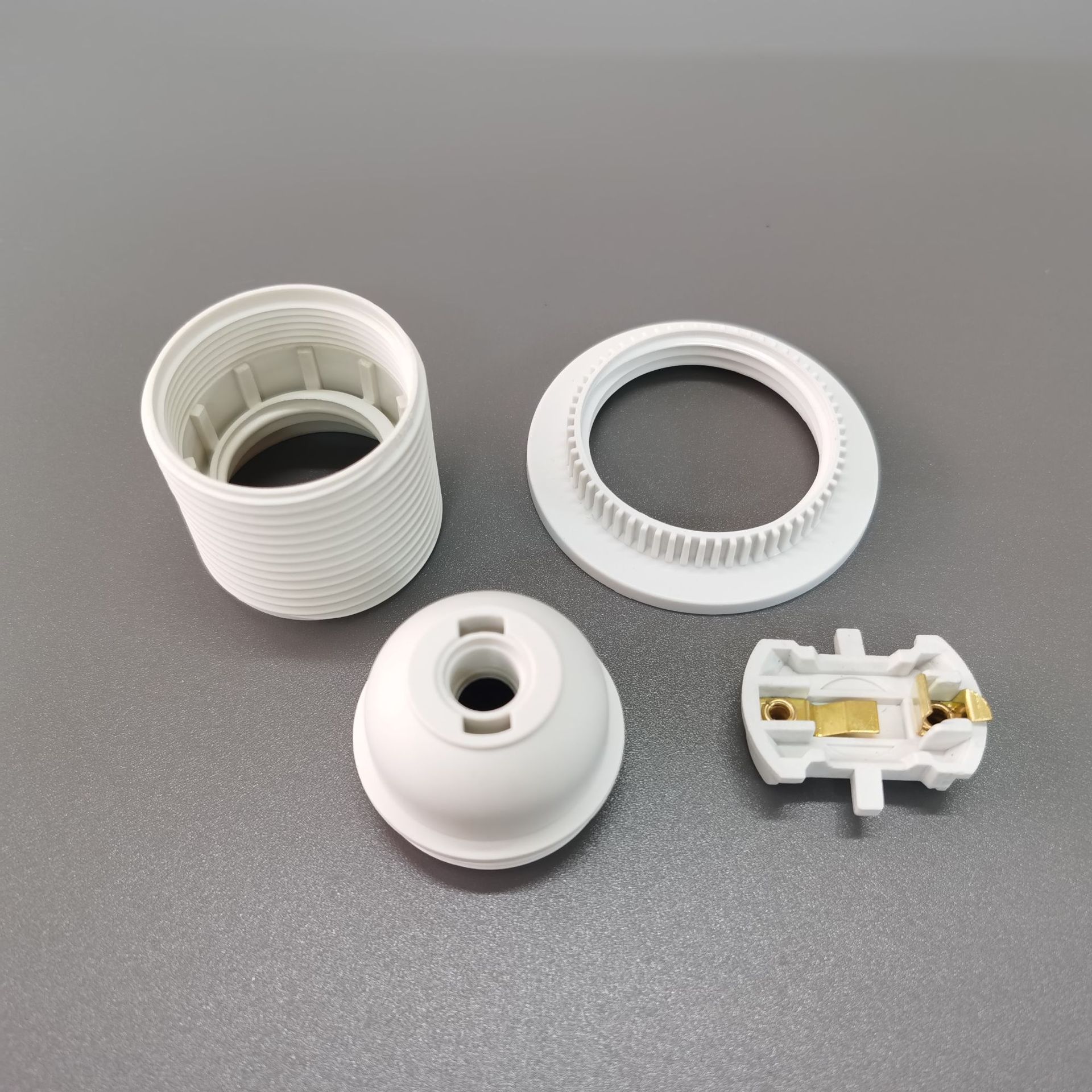 e27塑料自锁全牙白色灯头灯饰螺口灯座灯饰灯具配件吊线灯头批发