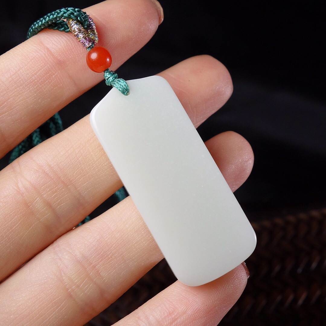 批发山料和田玉白玉无事牌吊坠玉坠 长条形牌子挂件 面包牌带证书