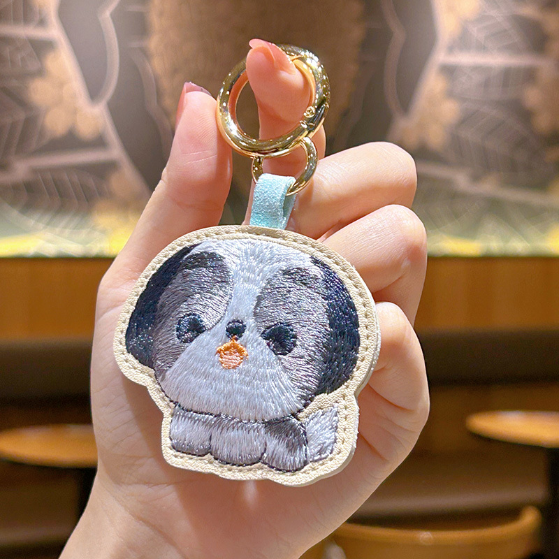Creative and Refined Advanced Embroidery Animal Leather Pendant Cross-Border Hot Sale Keychain European and American Rabbit Puppy Bag Pendant