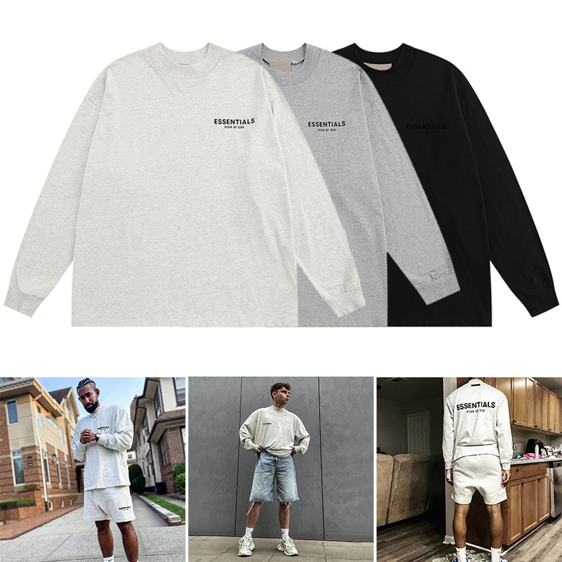 跨境essentials复线圆领长袖fog第七季秋冬打底衫植绒字母潮牌t恤
