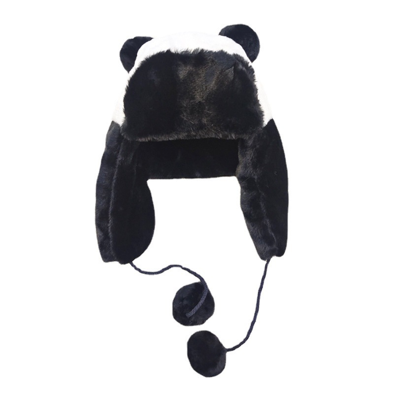 Black and White Panda Ushanka Men's and Women's Autumn and Winter Windproof Coldproof Warm Hat Cute Wild Earmuffs Hat Toque