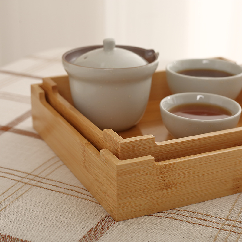 Tray Bamboo Tea Tray Solid Wood Household Rectangular Kombucha Water Cup Teaware Tray Japanese Wooden Bread Plate