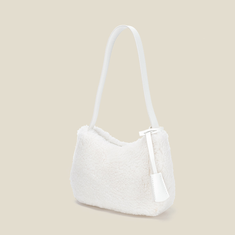 Autumn and Winter Plush Bag Fashion Women's Handbag Shopping Bag Simple Sweet Easy to Match One Shoulder Underarm Bag Baguette Bag