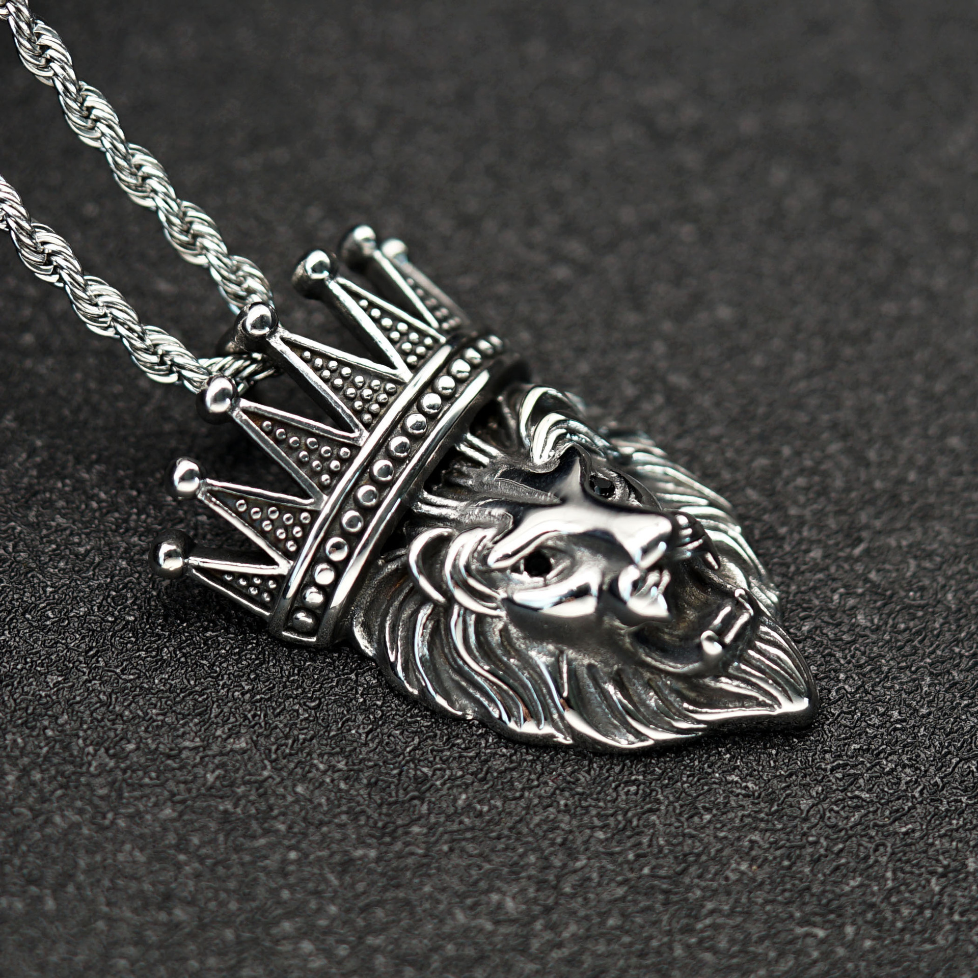 欧美跨境爆款嘻哈hiphop饰品 复古黑皇冠狮子头吊坠项链-阿里巴巴