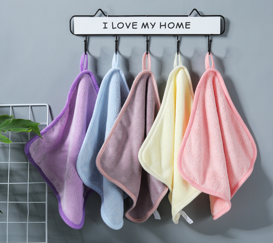 Coral Fleece Absorbent Hand Towel Household Bathroom Kitchen Cleaning Cloth Face Washing Square Towel Hanging Towel for Wiping Cars