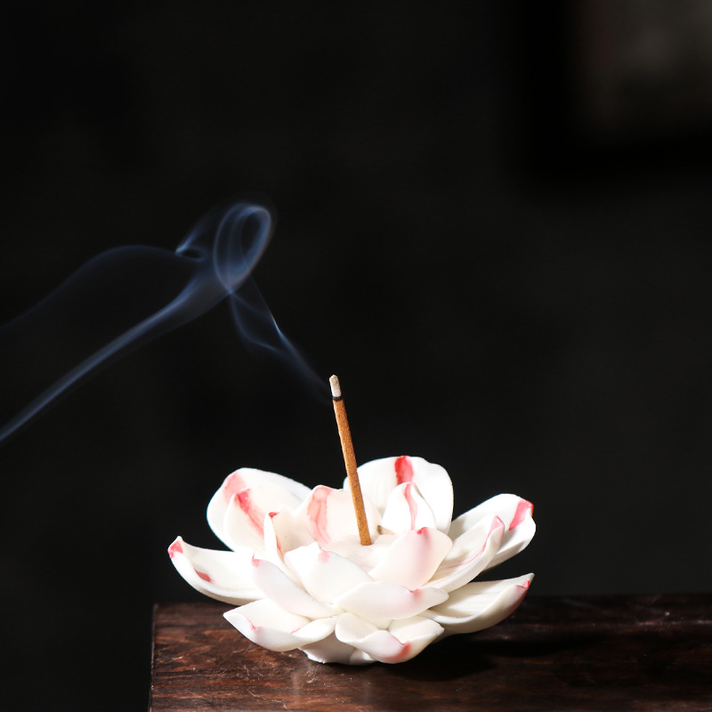 陶瓷茶道配件线香插禅意手工瓷莲花居家佛前供花香道立香厂家批发