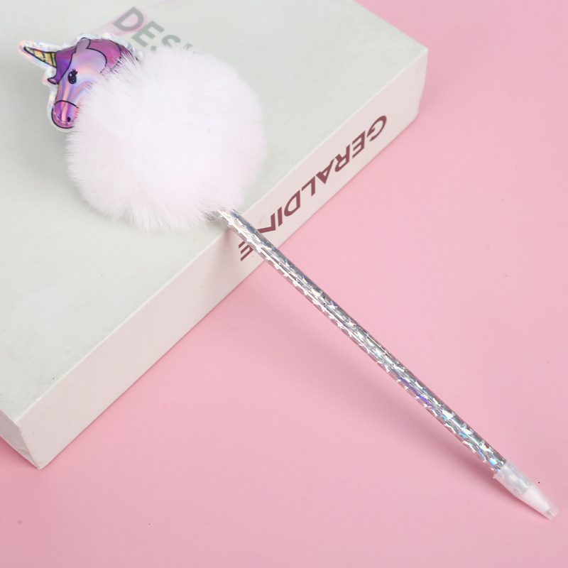 Colorful Fur Ball Pen Unicorn Imitation Rex Rabbit Hairy Ball Cute Cartoon Sequins Creative Ballpoint Pen Factory Direct Sales