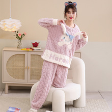 秋冬新款粉色可爱玉桂狗睡衣套装加绒加厚保暖舒适睡衣家居服女
