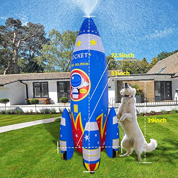 亚马逊新款儿童充气户外太空飞船喷水玩具户外草坪戏水减压不倒翁