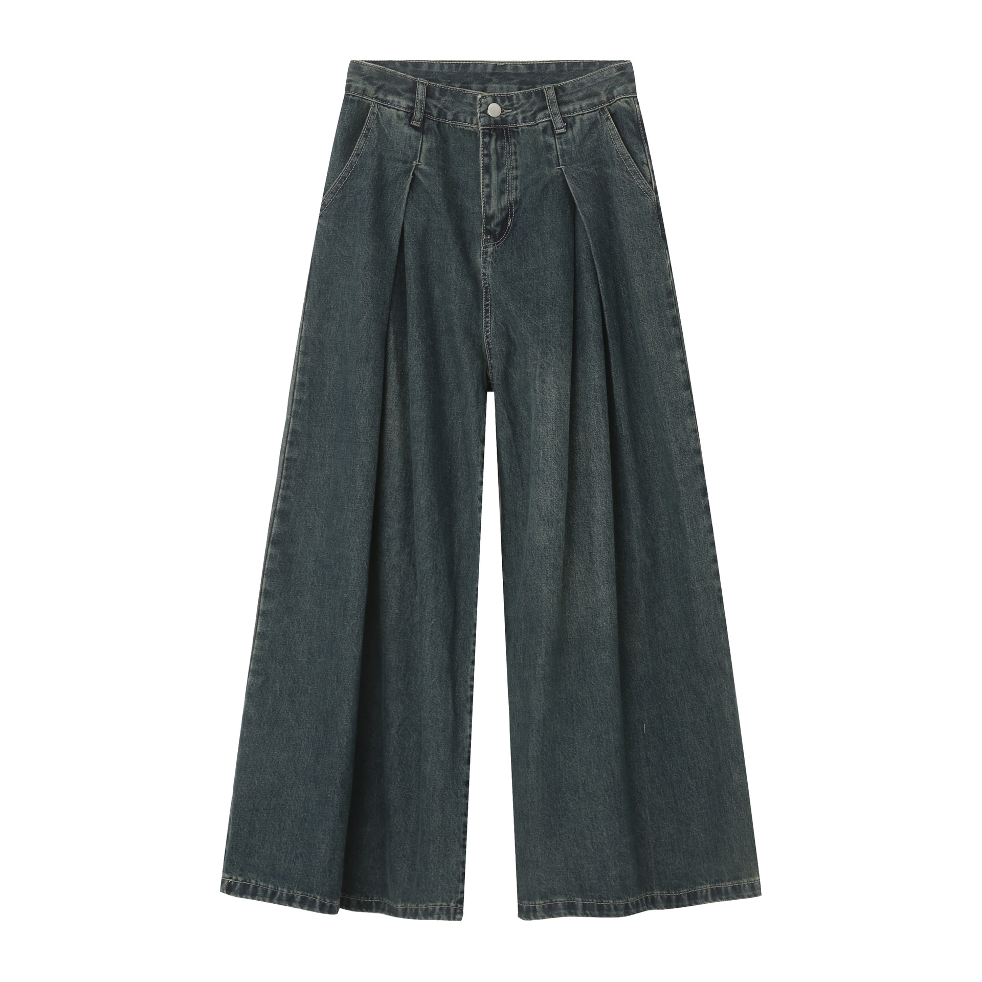 Carmour Denim | Korean Style High Waist Crimp Loose Drooping Vintage Blue Pantskirt Jeans Large Wide Leg Mop Pants