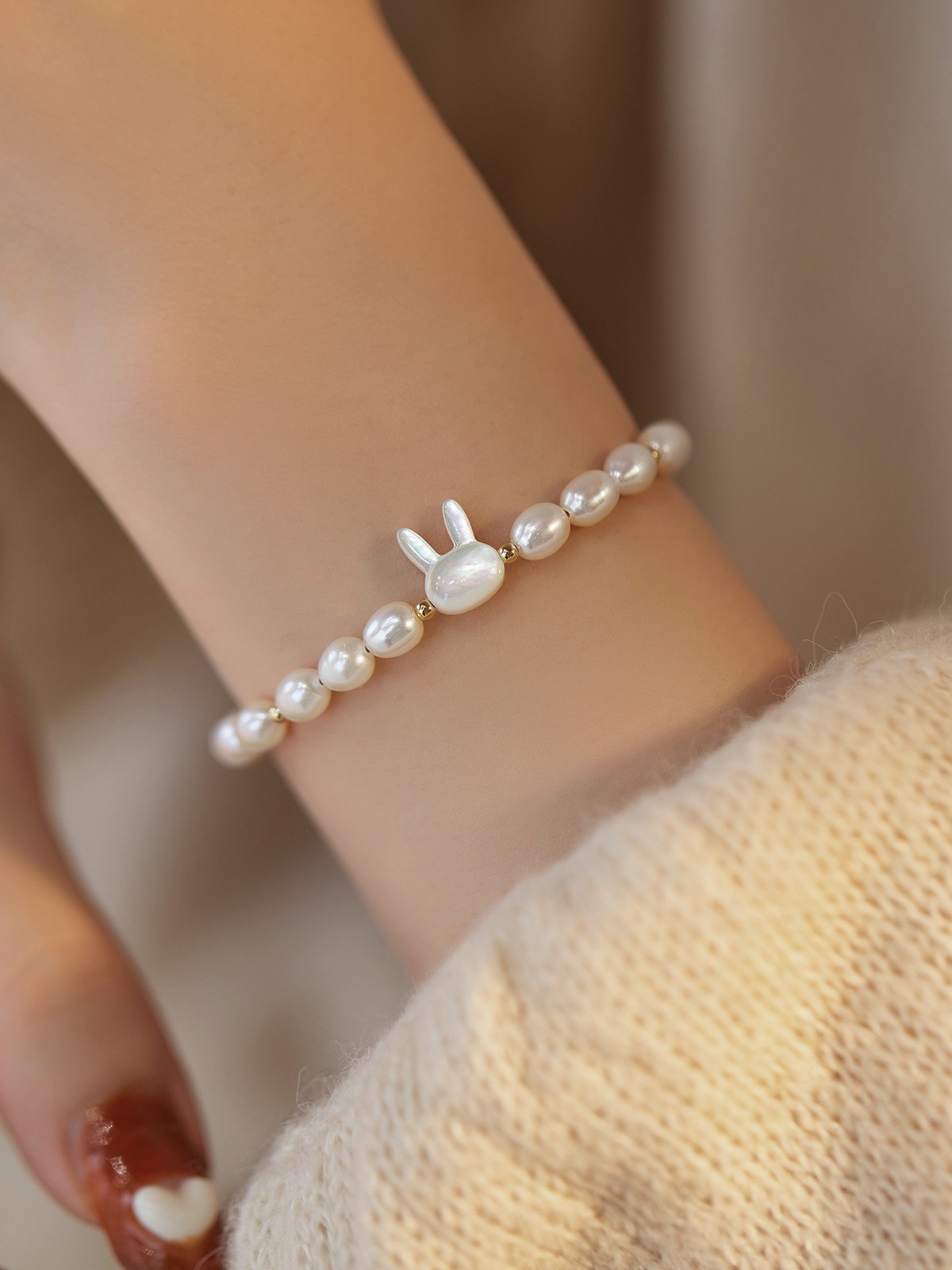 Freshwater Pearl Rabbit Bracelet Black Spar Vintage Rabbit Year Personality Bracelet Birth Year 2023 New Trendy Best-Selling