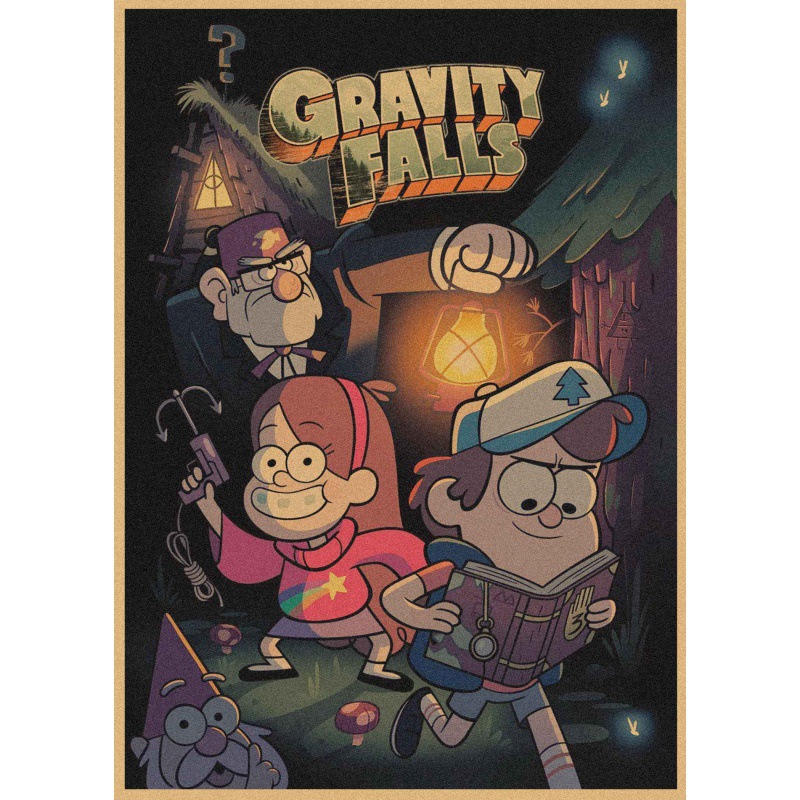 怪诞小镇海报 卡通动漫复古牛皮纸酒吧饭店咖啡厅宿舍装饰墙画