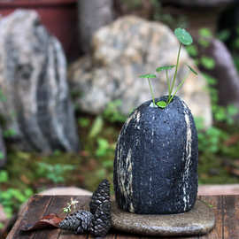 天然石头花盆立式插花铜钱草花瓶 笔筒茶盘装饰 迷你水培花器包邮
