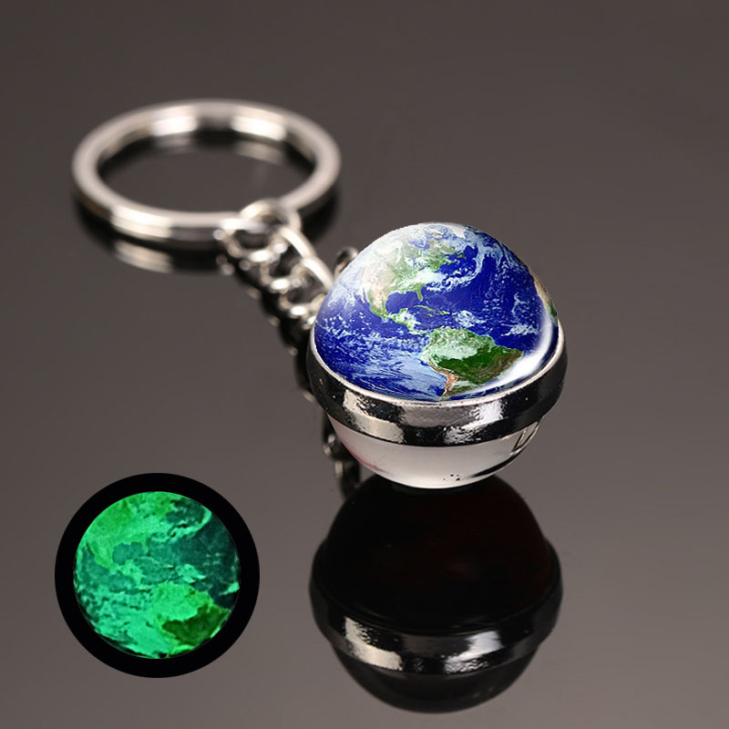 Luminous Universe Star Keychain Solar System Metal Pendant Galaxy Nebula Earth Double-Sided Glass Ball Key Chain