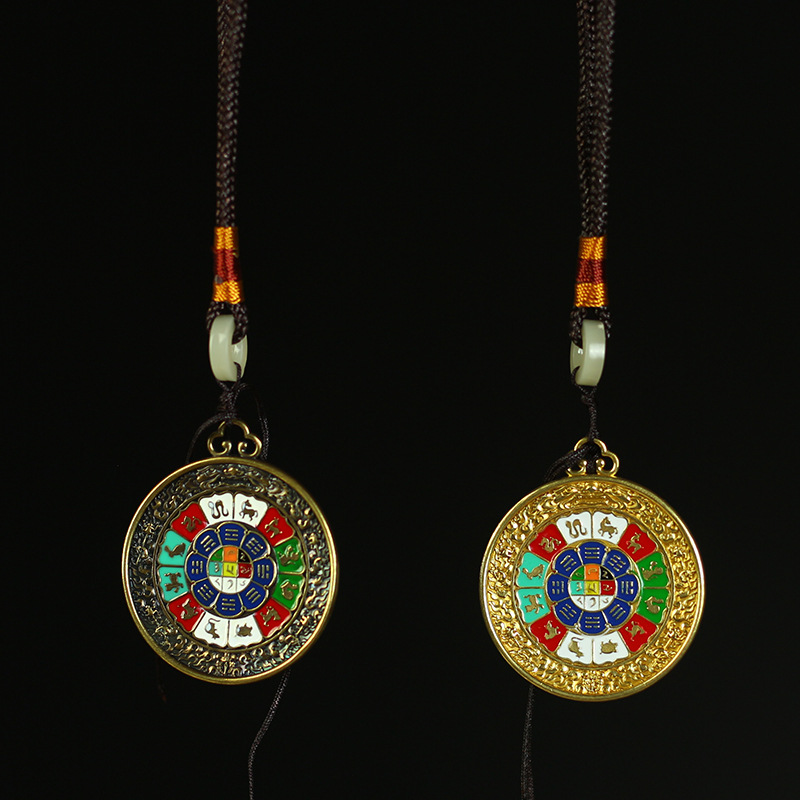 纯铜九宫八卦牌配饰手工密宗法器 腰牌本命年男女士西藏吊坠