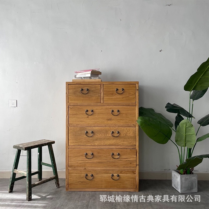 老榆木五斗柜落地式抽屉柜家用进门鞋子收纳柜榆木书桌餐边柜