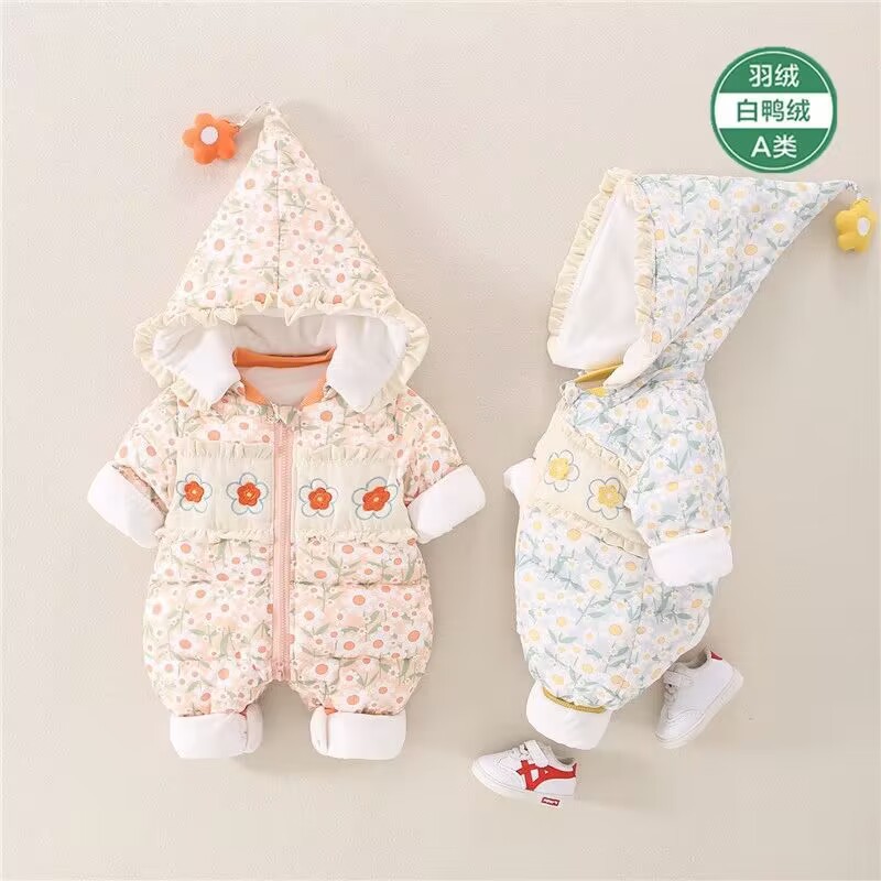 童泰 婴儿羽绒服冬季连体衣a类白鸭绒新款新生儿宝宝哈衣爬服保暖