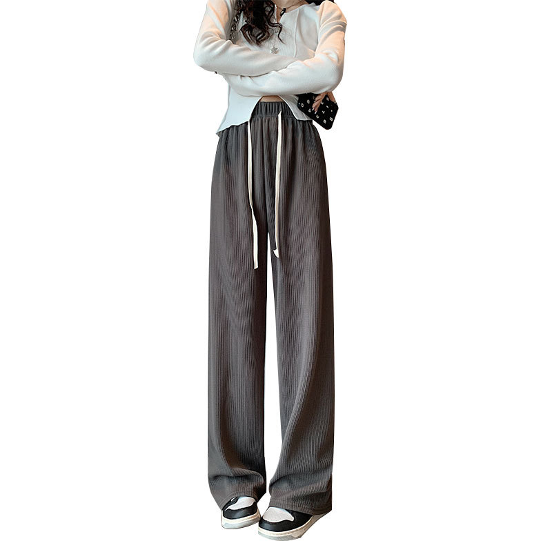 Gray Wide-Leg Pants for Women 2023 Spring and Summer Running Cloud Pattern High Waist Drooping Loose Slimming Narrow Version Mop Pants