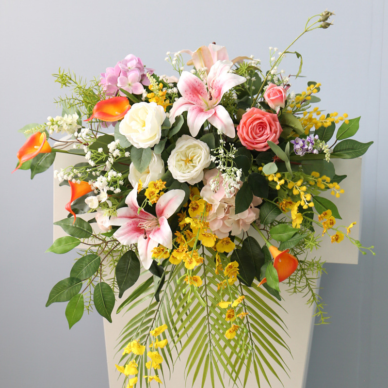 演讲台花仿真垂吊花艺讲座会议发布会桌花活动布置花艺绢花装饰