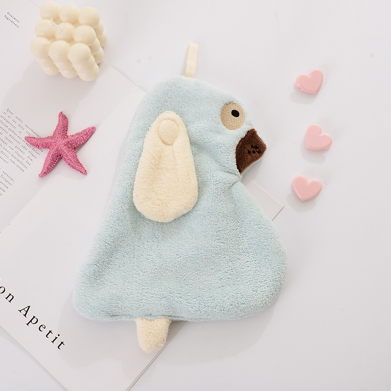 Big Ear Dog Hanging Hand Towel Coral Fleece Wiping Towel Absorbent Not Easy to Lint Cute Cartoon Kitchen Children's Small Fur