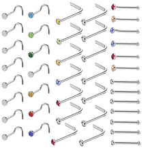 不锈钢鼻钉弯杆L杆外贸热销鼻环外贸热销水钻鼻钉穿刺饰品10个/包