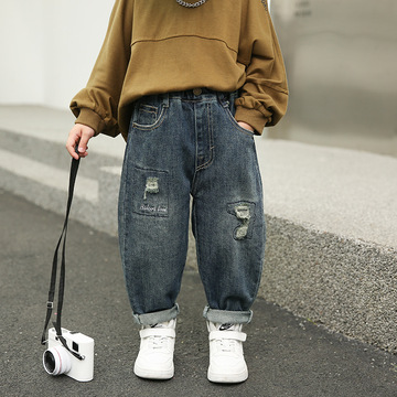 男童春秋款裤子男孩儿童装洋帅气小男宝宝休闲破洞牛仔秋季潮4岁9