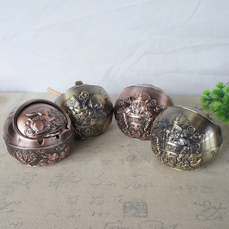 Spherical Jade Hare God of Wealth Ashtray Metal Manufacturing Texture Windproof Smoke-Proof Gift Birthday Gift Decoration Craft