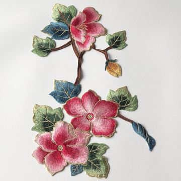 金线花朵刺绣布贴大补丁片图案旗袍衣服裙装饰辅料手工缝diy-阿里巴巴