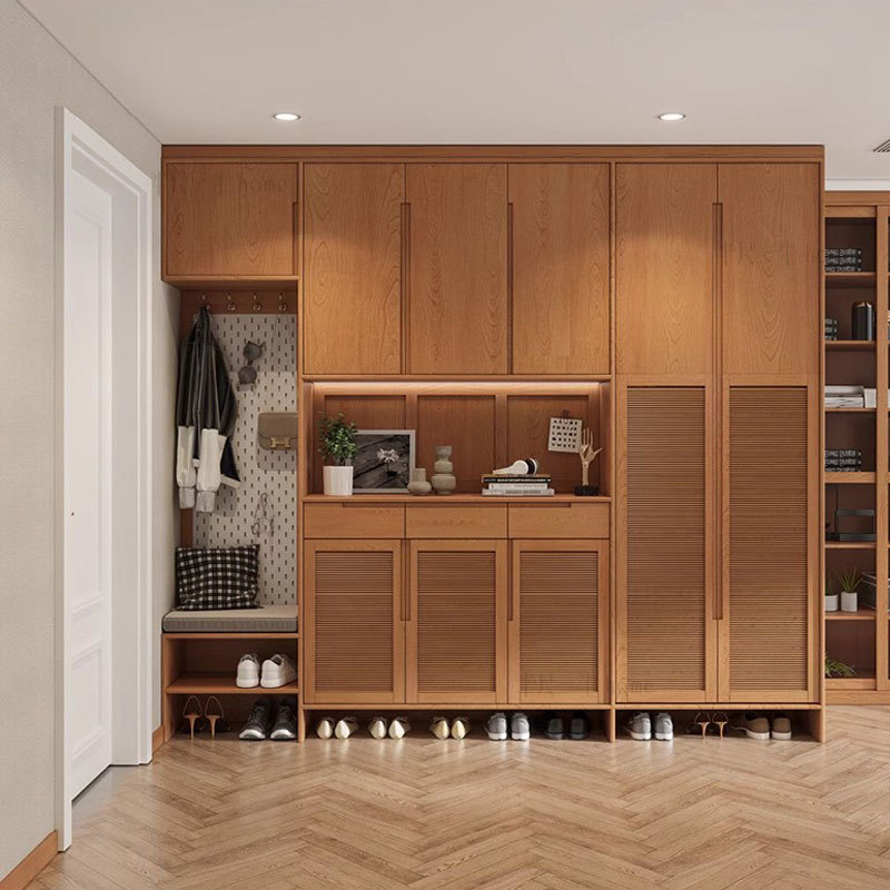 日式全实木鞋柜纯原木玄关柜换鞋凳一体到顶可坐进门入户整体定制