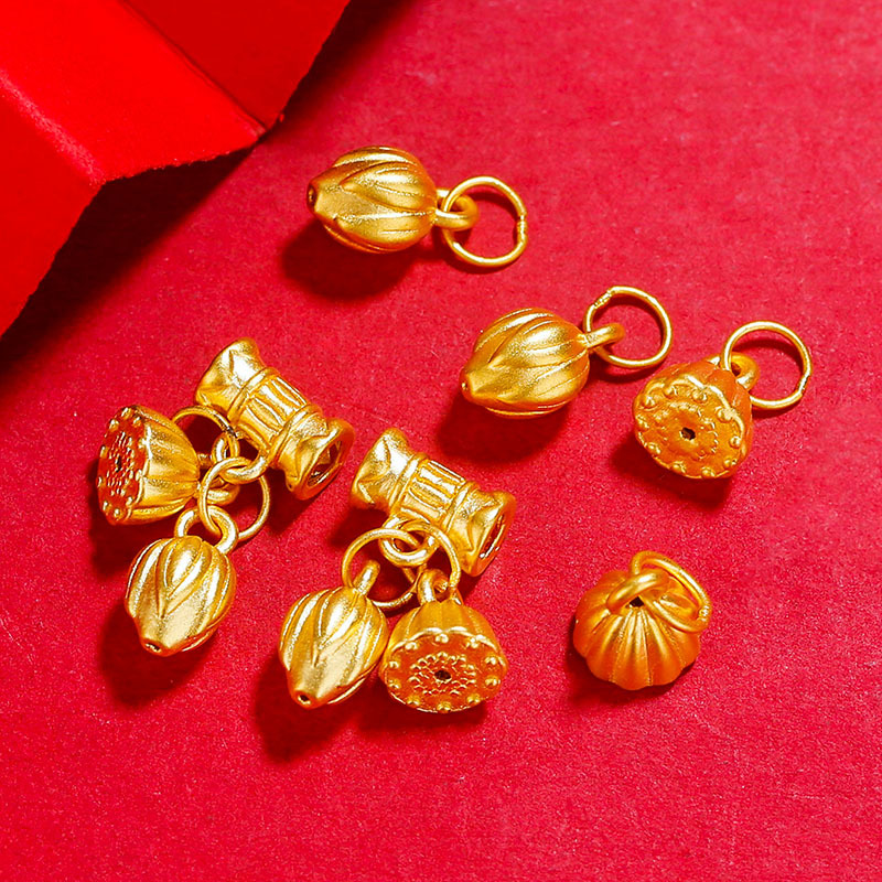 足金999两世欢手链3d硬金黄金莲蓬莲花diy手串配件配饰24k金手链