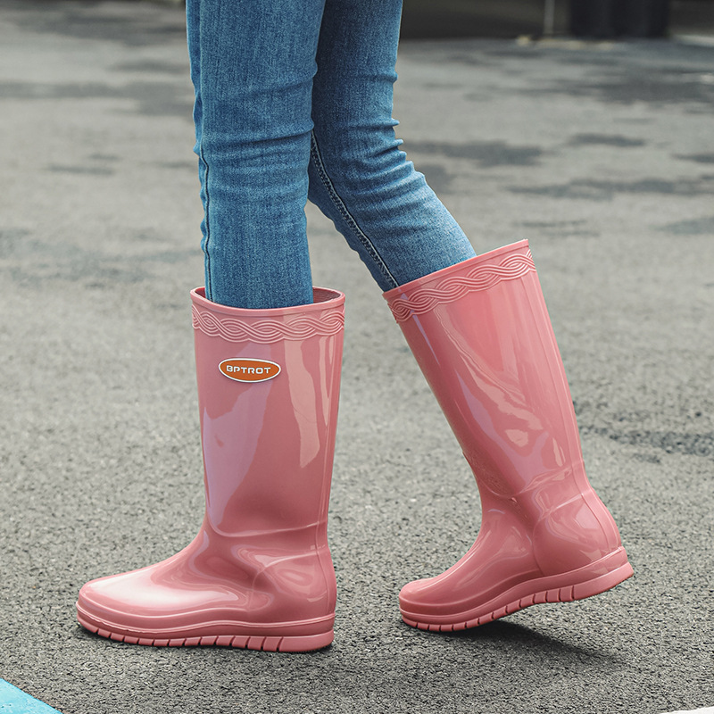 跨境日系新款时尚高筒雨鞋女士防滑厨房水鞋户外耐磨劳保工作雨靴
