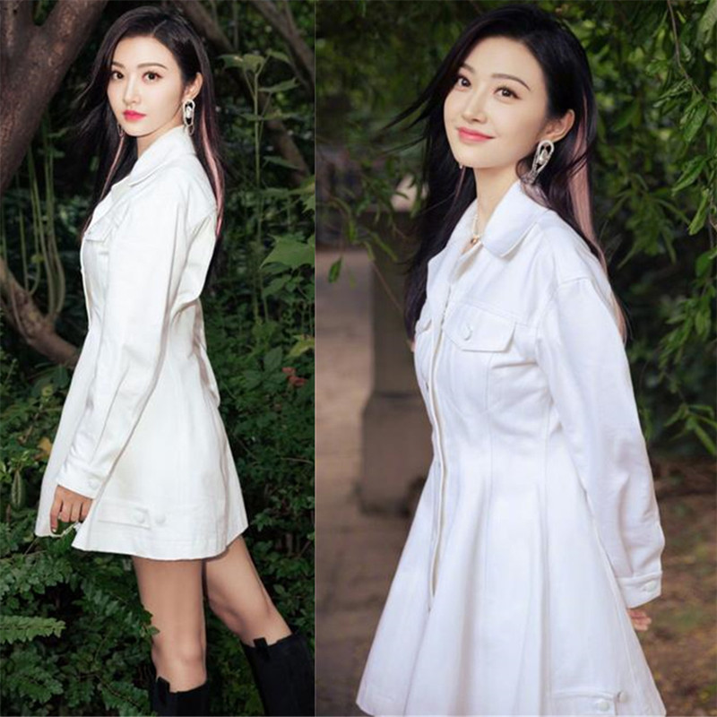 2021秋冬新款景甜明星同款白色衬衫领长袖修身显瘦法式连衣裙2656