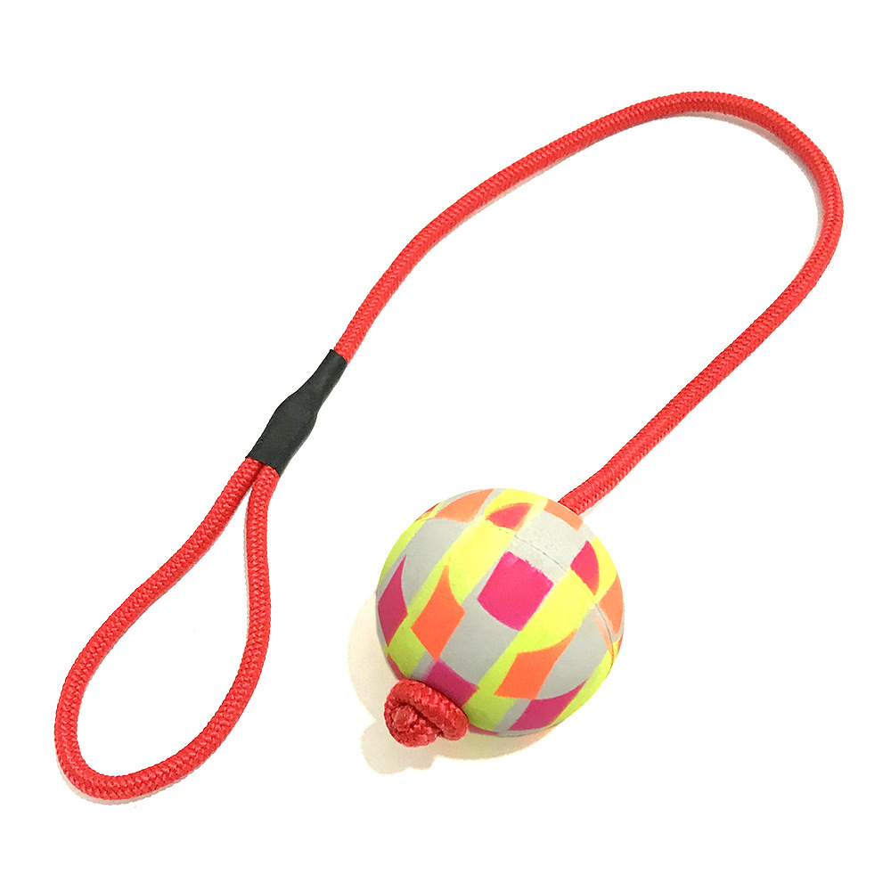 橡胶发泡实心弹力球穿绳带绳子宠物球啃咬训练互动磨牙狗狗玩具球