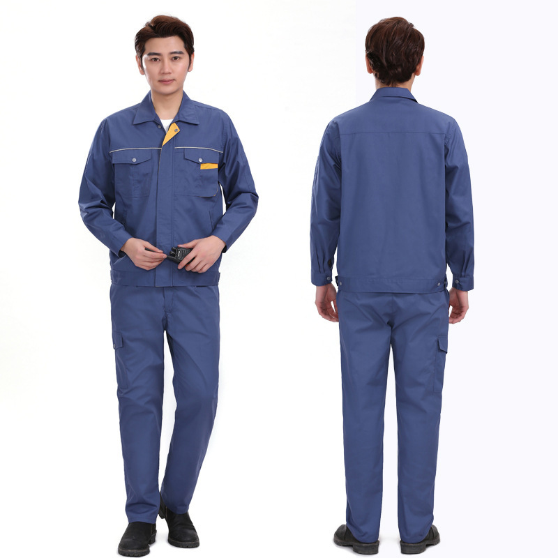夏季纯棉劳保服男薄款长袖套装电工化工厂工作服车间透气工装上衣