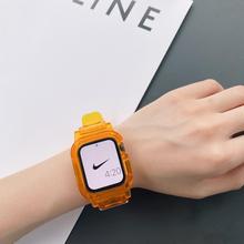 适用于于苹果手表带iwatch123457代SE冰川透明一体表带软表壳糖果