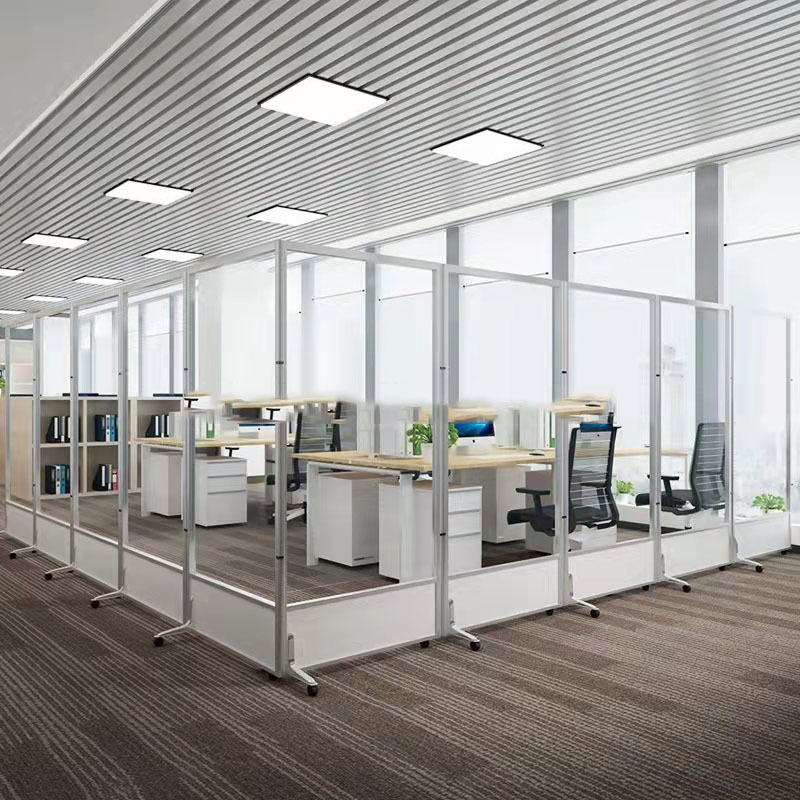 亚克力板透明屏风办公室有机玻璃隔断机场活动墙可推拉隔离板座屏