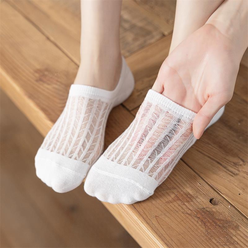 Women's Socks Summer Mesh Stockings Hollow Invisible Japanese Socks Low-Cut Breathable Thin Silicone Anti-off Crystal Socks