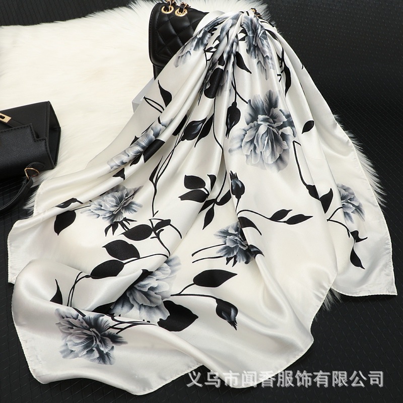 Tiktok Hot-Selling New Arrival 90 Satin Square Scarf Holiday Gift Silk Scarf for Women Spring and Summer All-Match Sun Protection Thin Headcloth