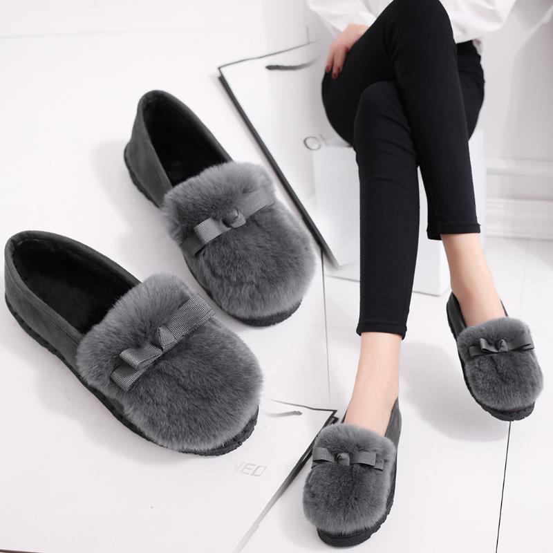 Fluffy Shoes Women's Winter Wear Warm Internet Celebrity Old Beijing Cloth Shoes Cotton Shoes Thick Bottom Soft Bottom Peas Shoes plus Velvet Warm Shoes