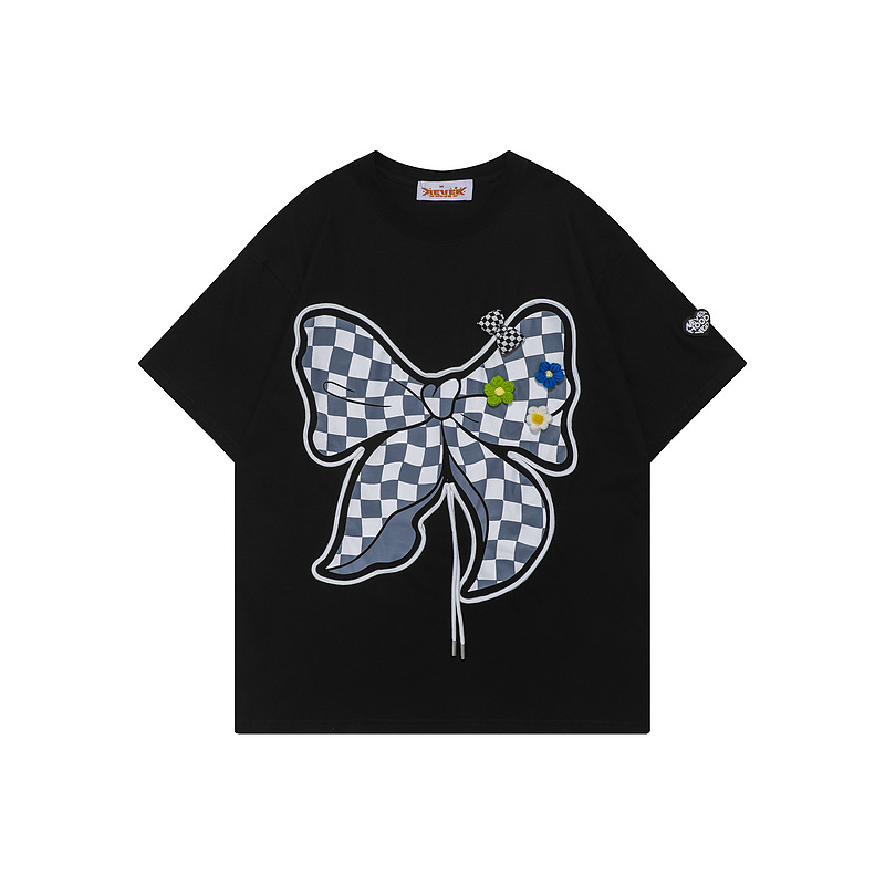 yprs新2022ss情侣甜酷neverhood蝴蝶结印花男女国潮ins风男装短袖