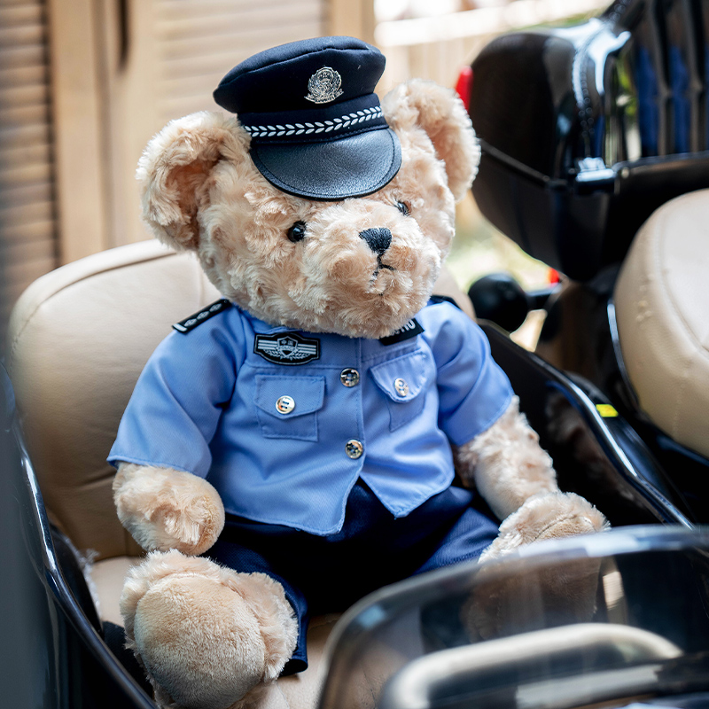 警察小熊玩偶公仔交警小熊公安特勤熊警官公仔警熊铁骑行毛绒玩具