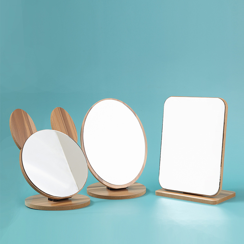 INS Style Student Bedroom Desktop Makeup Mirror Korean Style Simple Wooden Dressing Mirror Bedroom Online Celebrity Mirror