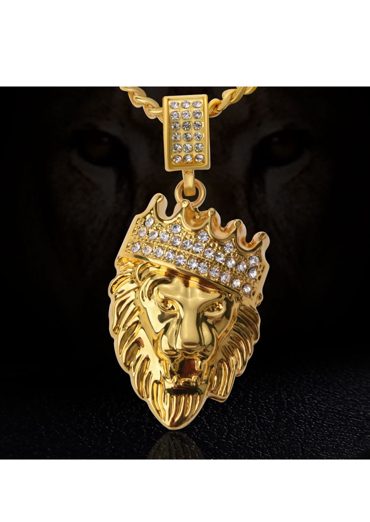 跨进电商 亚马逊 欧美创意皇冠狮子头嘻哈男女士金色项链
