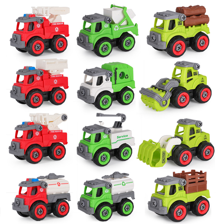 Children Disassembly Engineering Sanitation Truck Farm Vehicle Toy Suit DIY Detachable Assembly Fire Fighting Aerial Ladder Truck