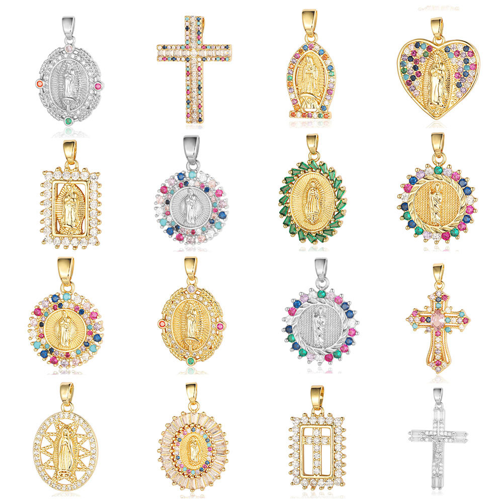 cross color zirconium copper zircon necklace pendant ornament ins european and american style virgin mary pendant