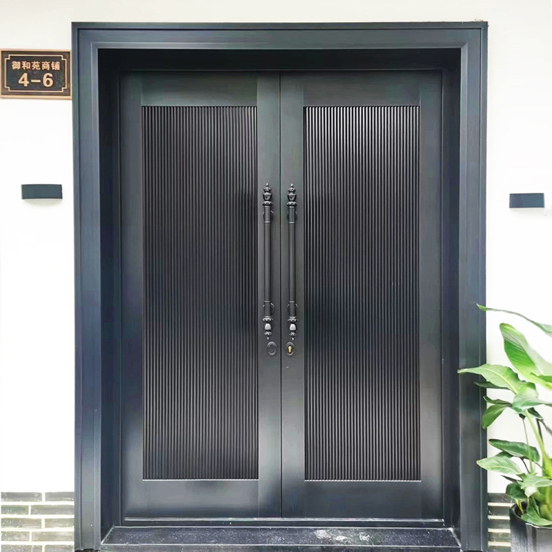 别墅大门防盗门双开入户门豪华玻璃铜门庭院门不锈钢镀铜门子母门